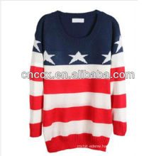 13STC5999 Striped Long Sleeve Stars Embroidered Sweaters